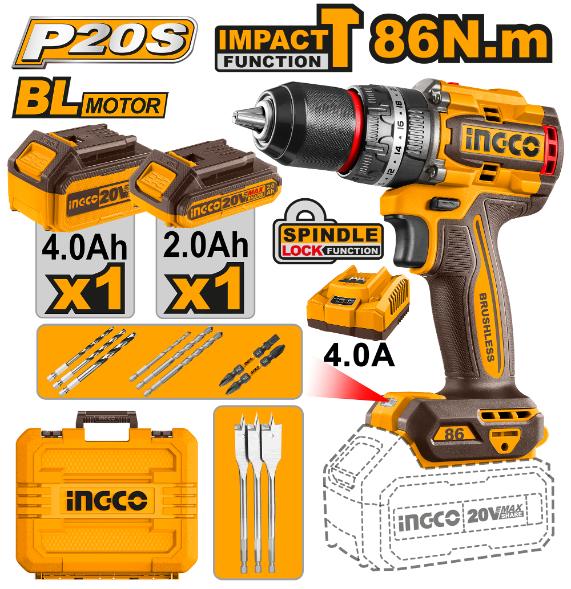 Ingco 20V Lithium-Ion Impact Drill Set