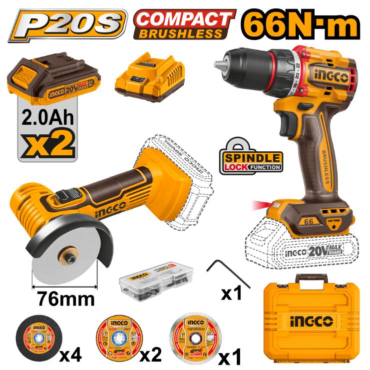 Ingco Lithium-ion Cordless 2 Piece Combo Kit