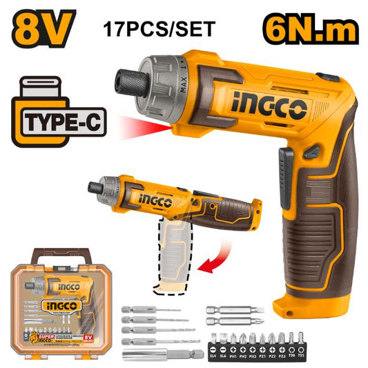 Ingco 8V Lithium-Ion Cordless Screwdriver Set